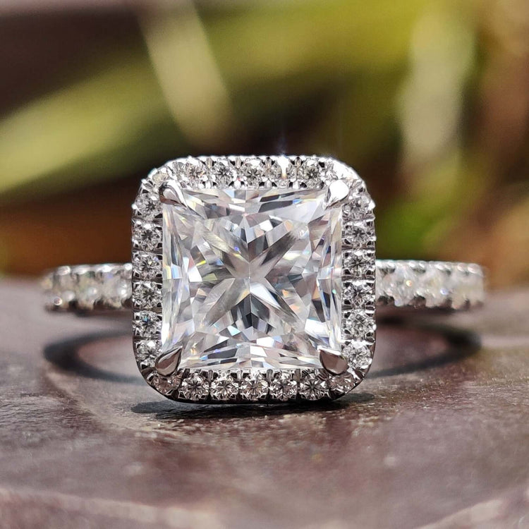 Princess cut halo engagement ring.