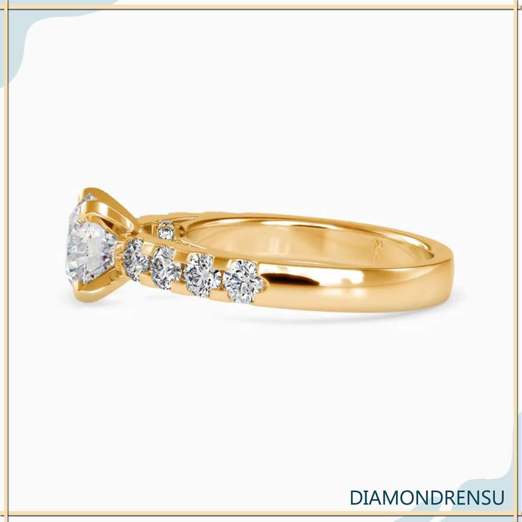 Buy diamond ring with lab grown round cut and pave halo.
