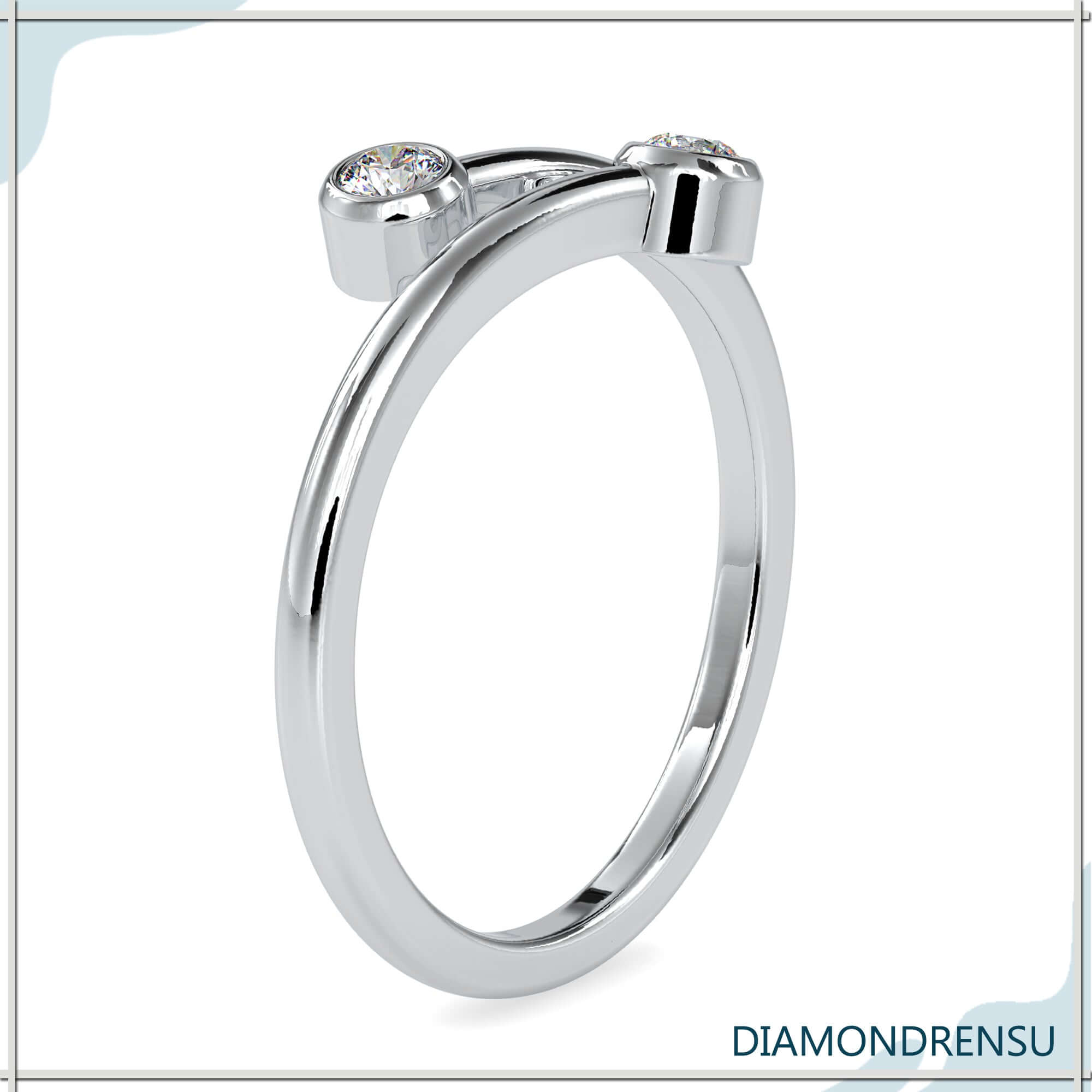 Diamondrensu UK wedding band with bypass design in white gold.