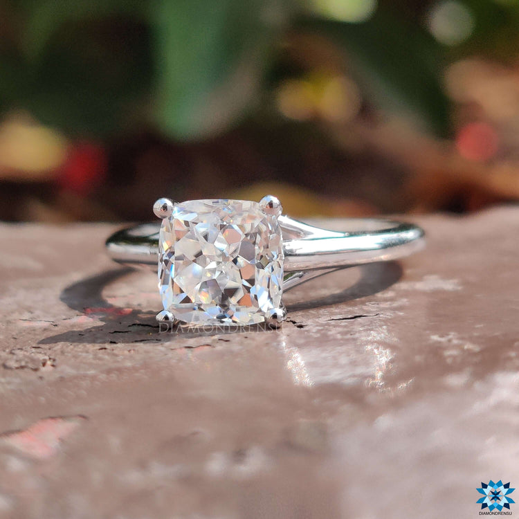 Handmade Cushion Rensu cut engagement ring set in white gold.