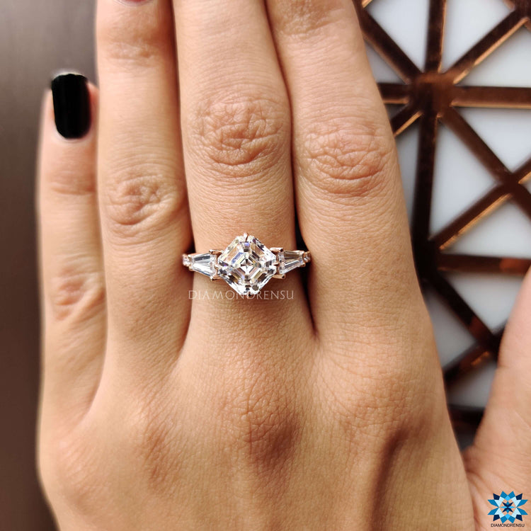Hidden halo ring with Octavia moissanite center stone.