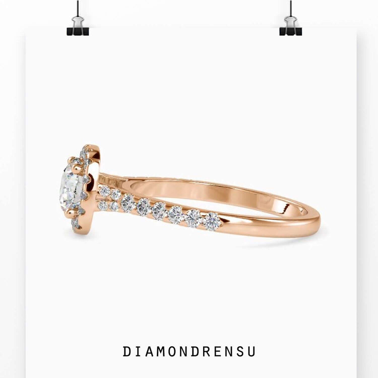 Handmade jewellery with round halo diamond.