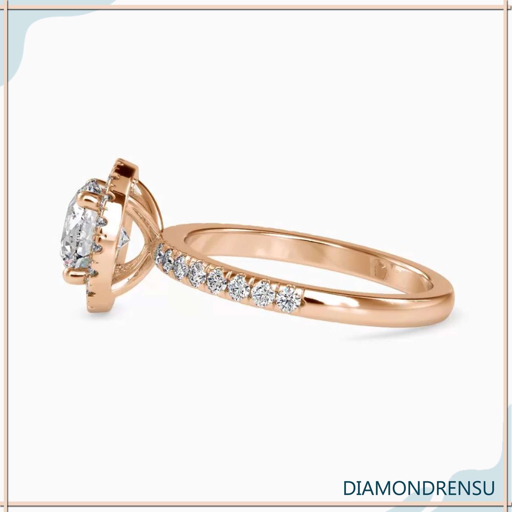 Lab grown diamond ring in rose, yellow, or white gold.