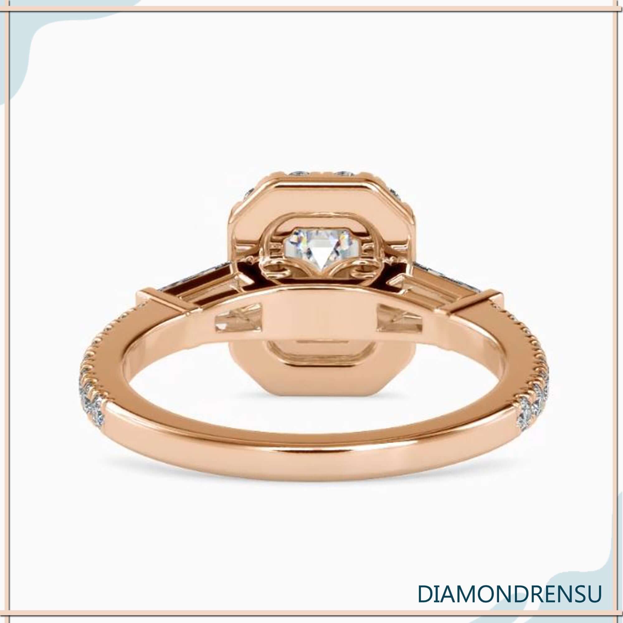 IGI certified emerald cut with round prong setting.