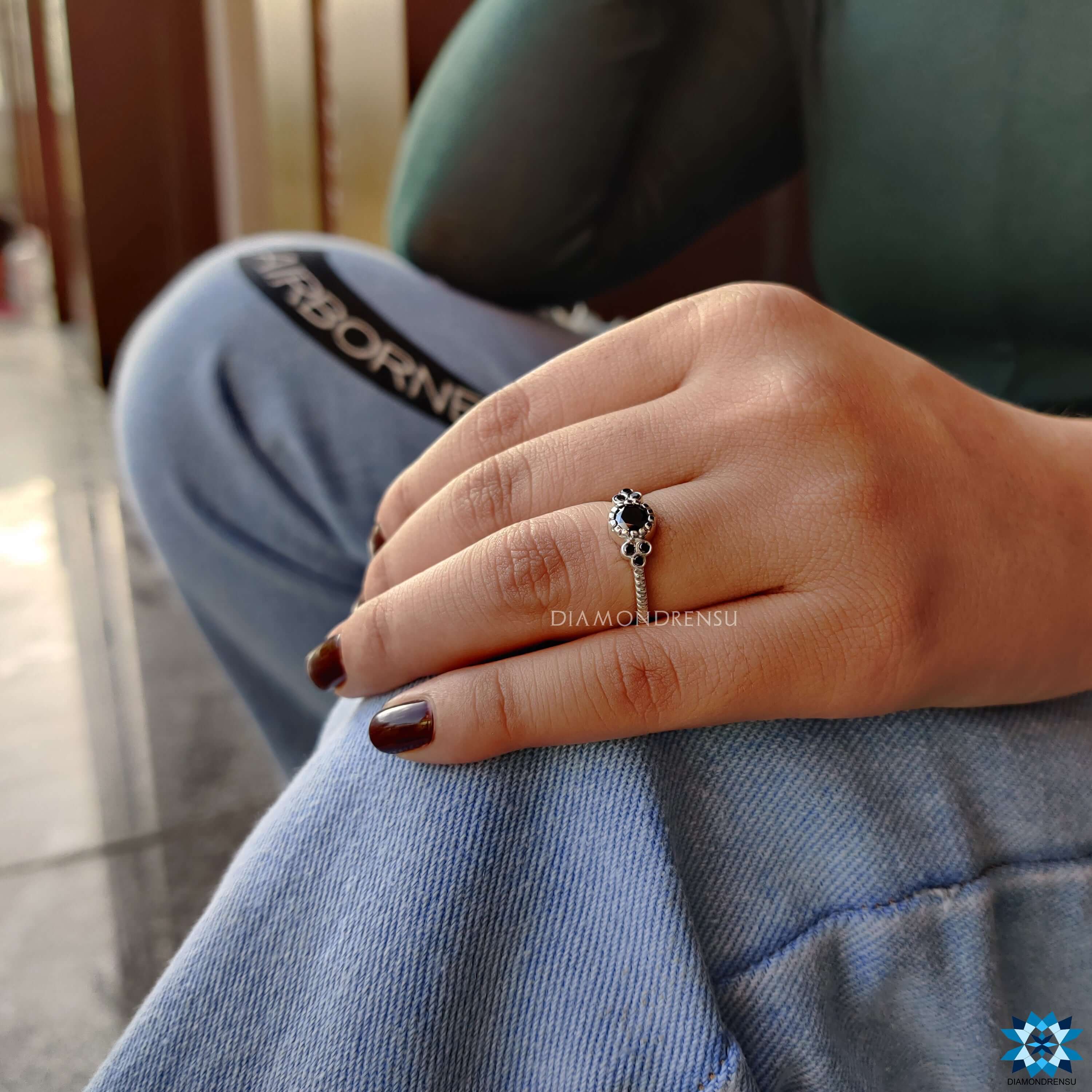Black Moissanite Ring milgrain ring round brilliant cut moissanite Buy engagement ring handmade jewellery