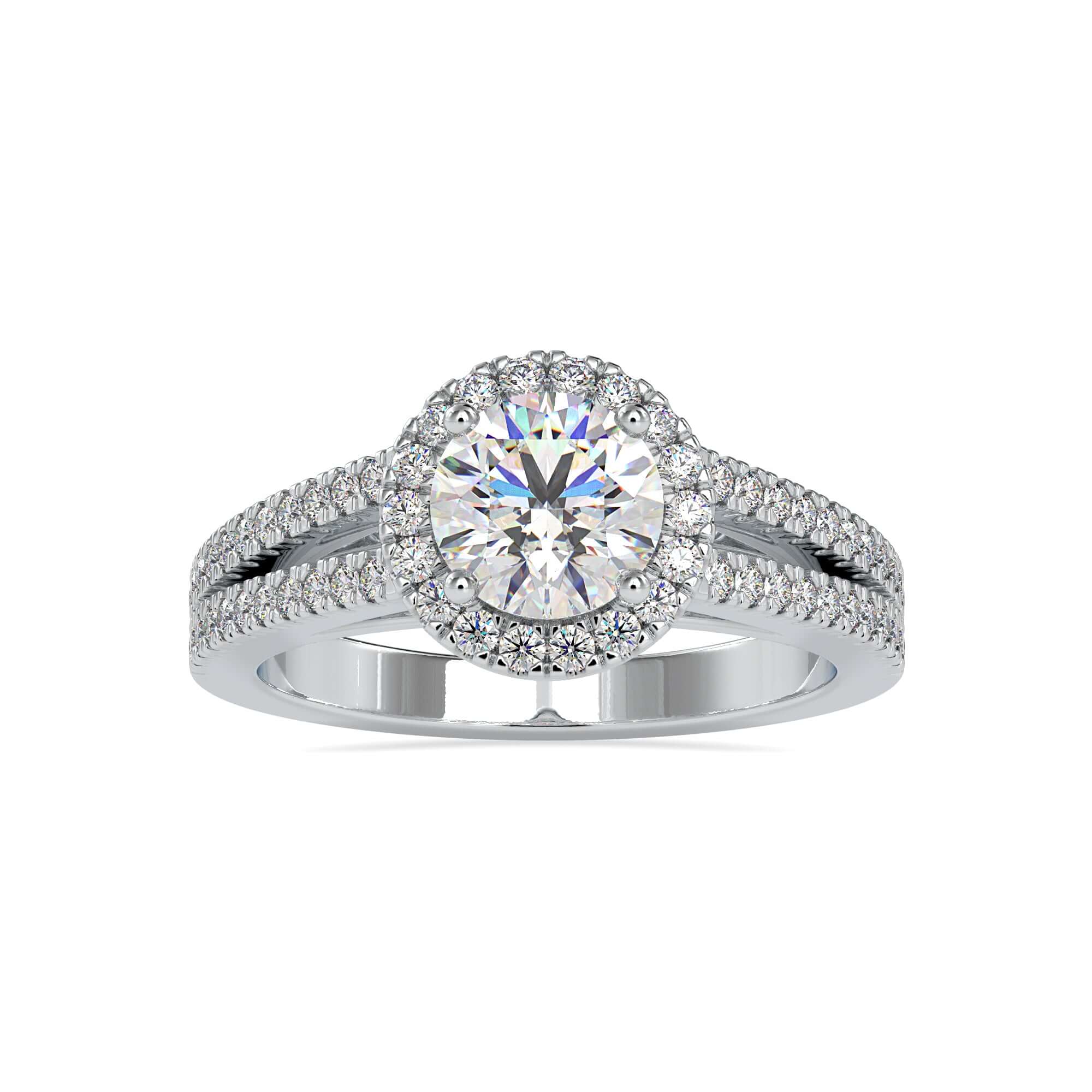 Rose gold split shank ring with lab grown diamond.