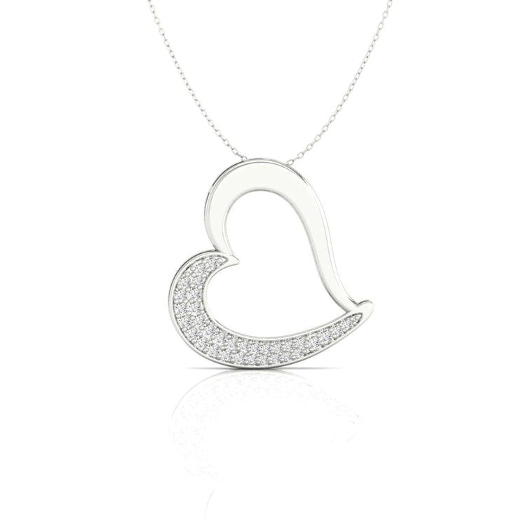 Pendant with heart design and round diamond feature.
