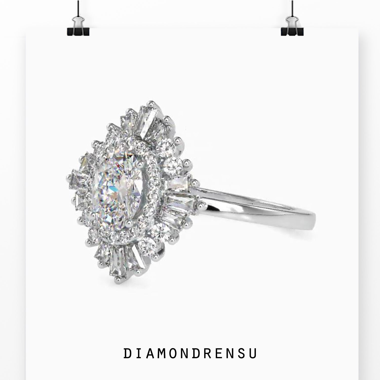 White gold engagement ring with vintage halo setting.