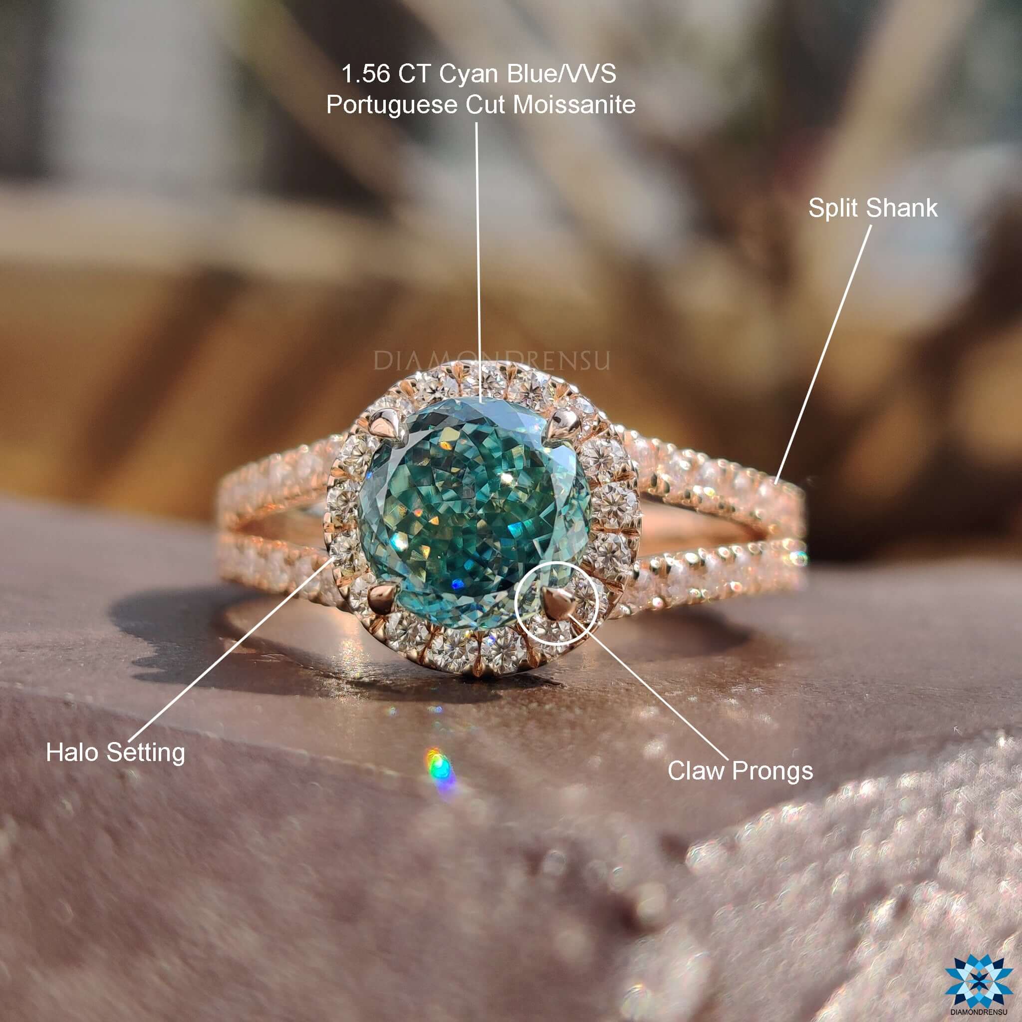 Custom halo ring with pave band.