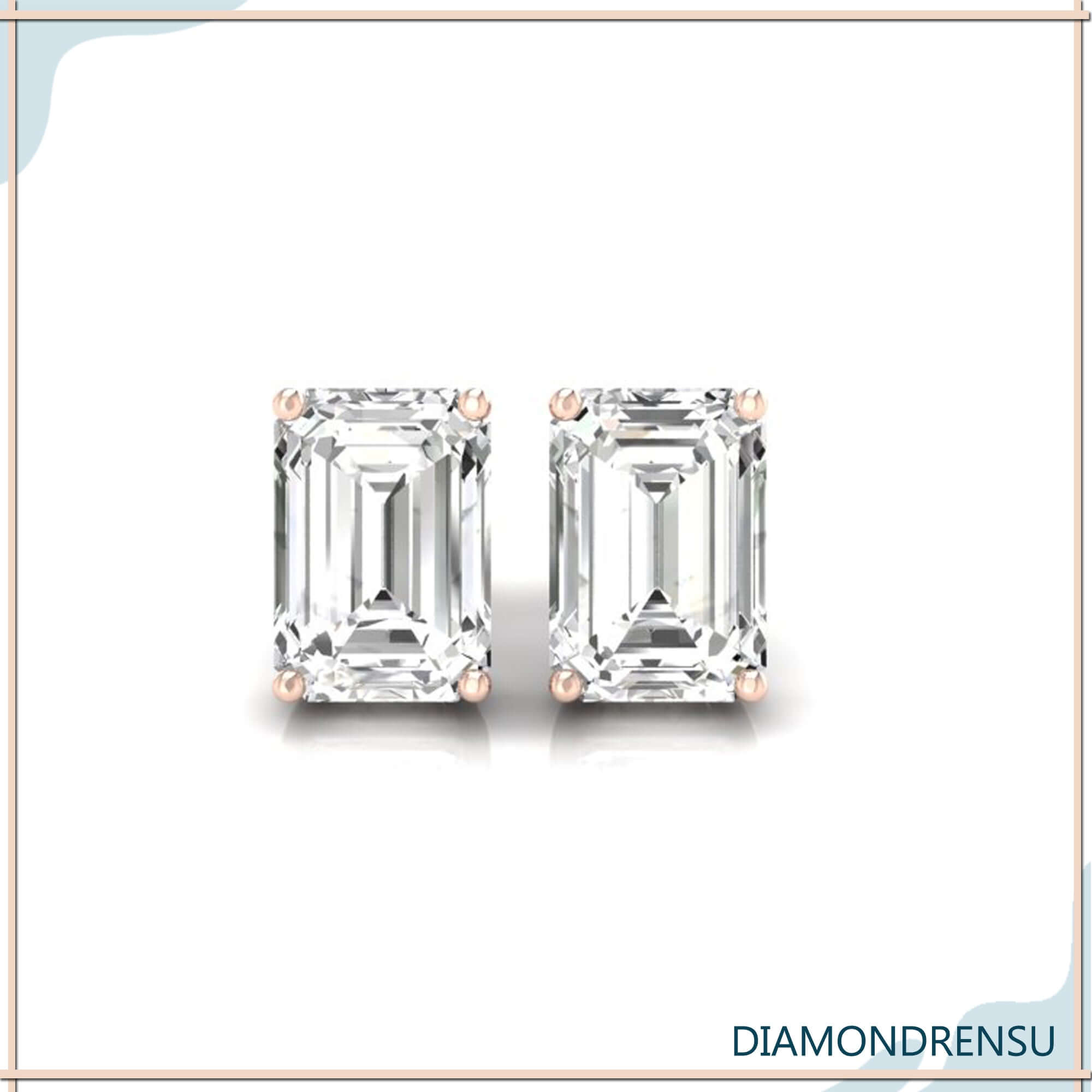 White gold emerald diamond earrings with secure back.