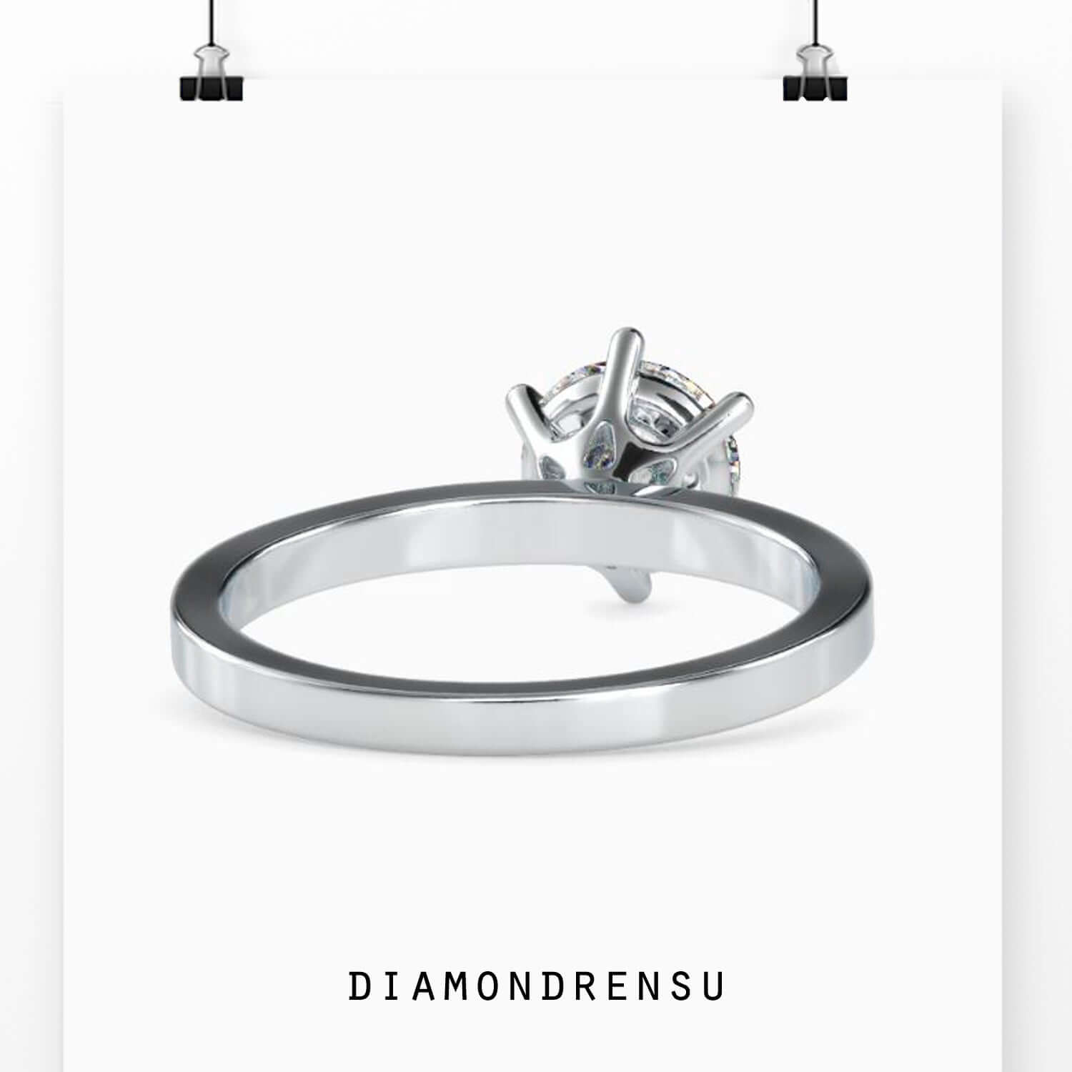 Round diamond ring in yellow gold with secure 6 prong setting.