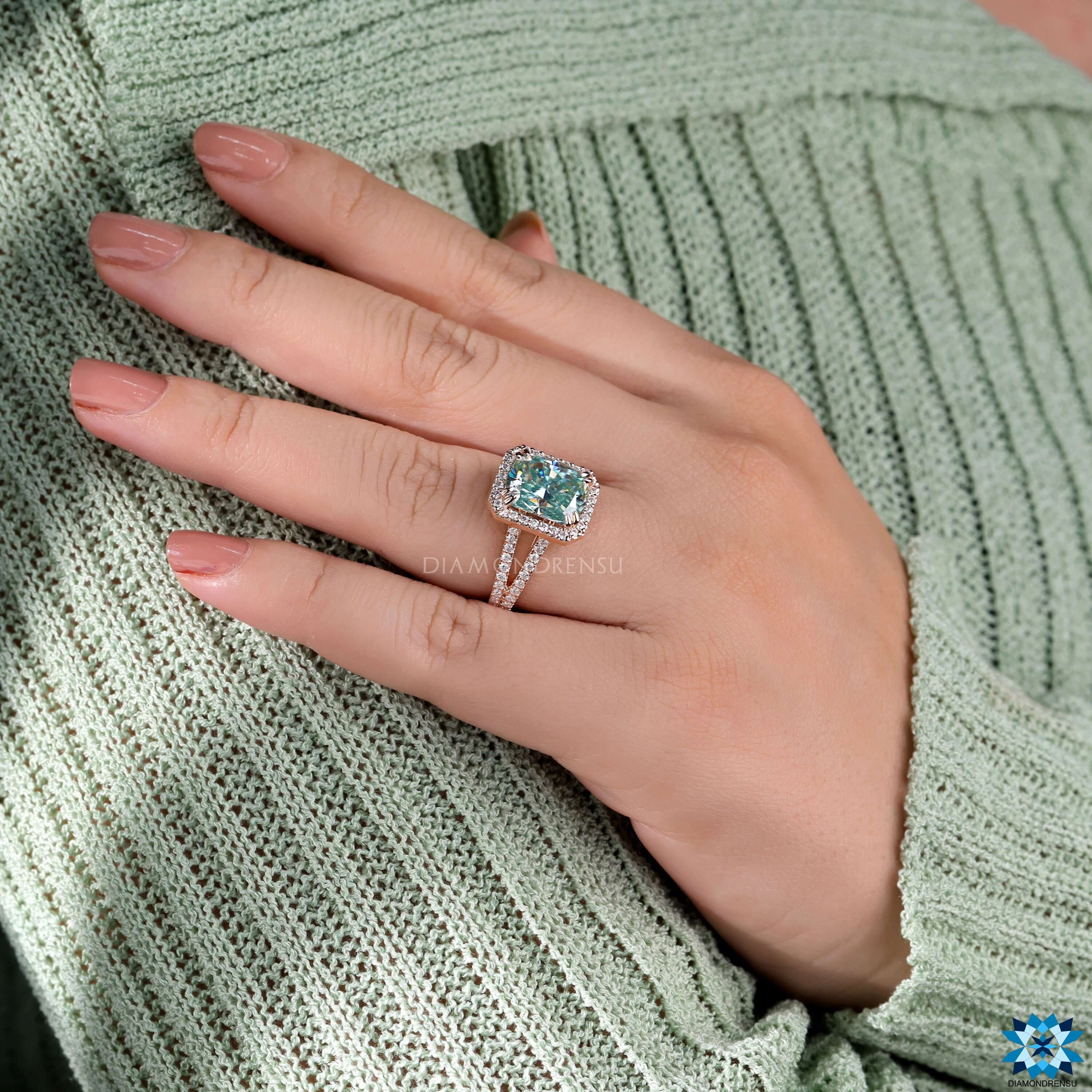 Rose gold moissanite ring with hidden peekaboo detail.