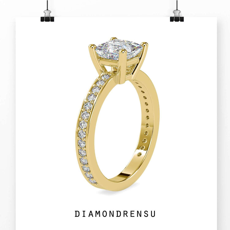 White gold diamond ring with round pave band design.