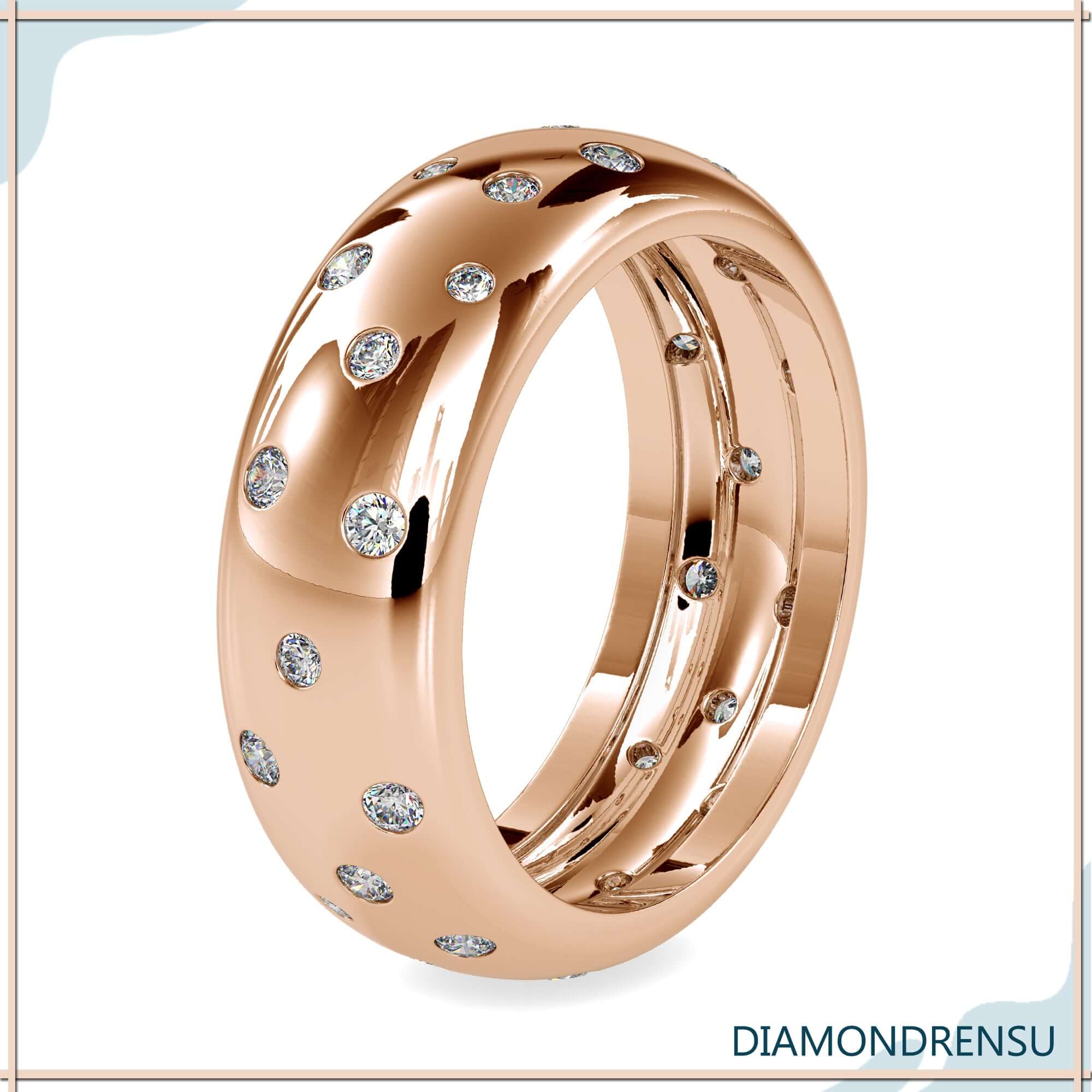 White gold wedding band with flush diamonds.