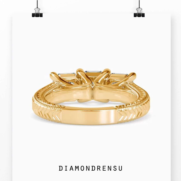 Simple diamond ring in classic three stone style.