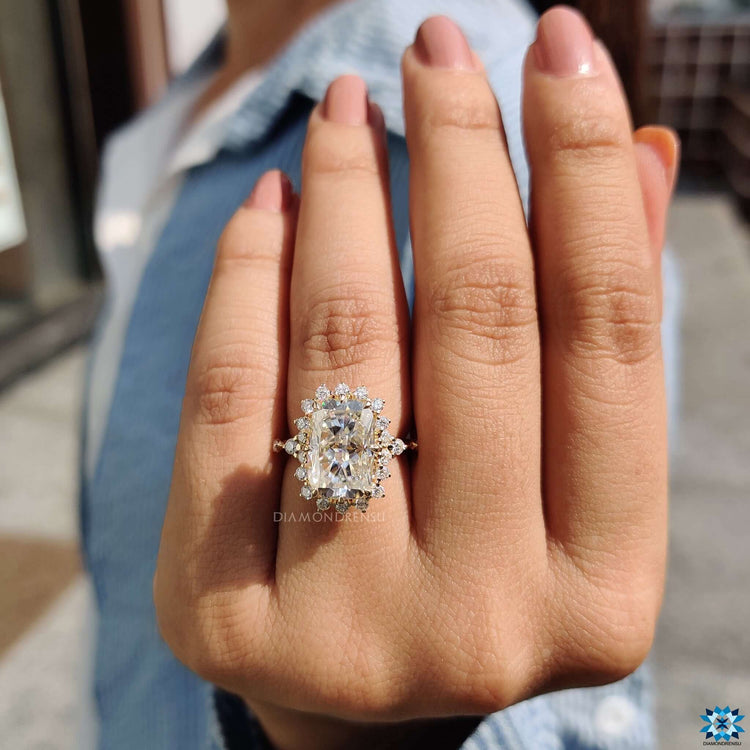 Handmade cushion engagement ring with vintage style.