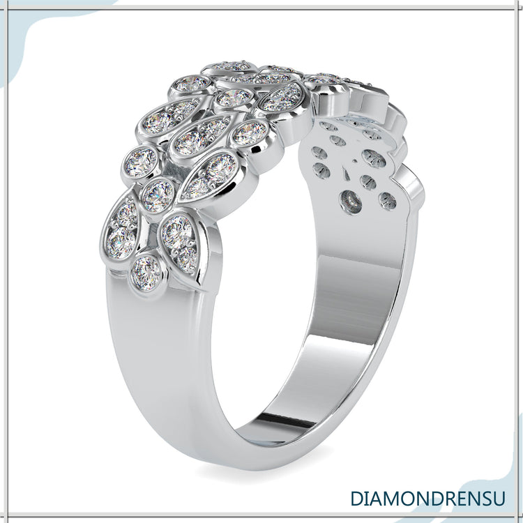 Lab grown diamond band in classic UK wedding style.