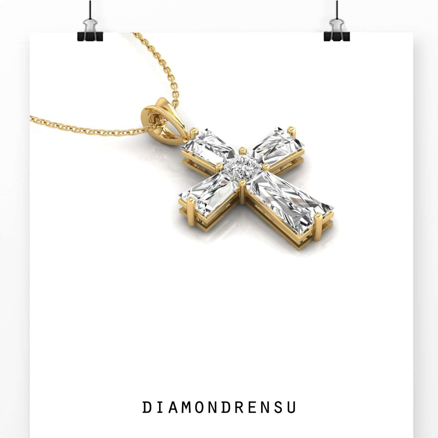 Unique diamond pendant featuring a princess cut centre stone.