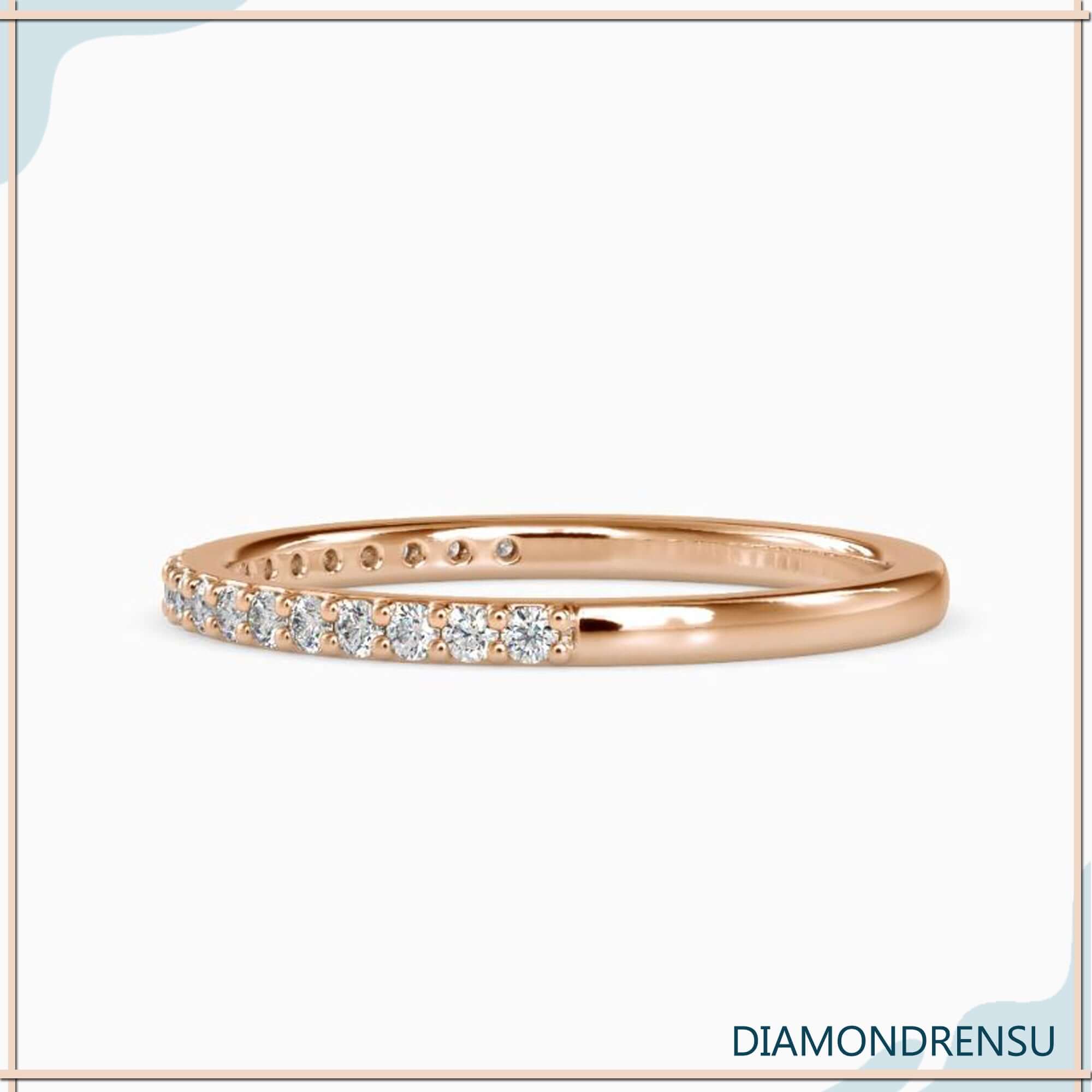 Classic wedding band with secure round prong settings.