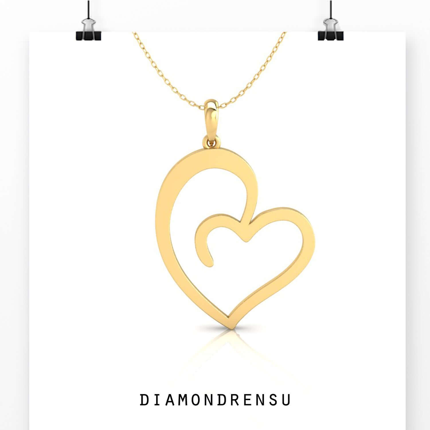 White gold heart pendant with shared prong round diamond.