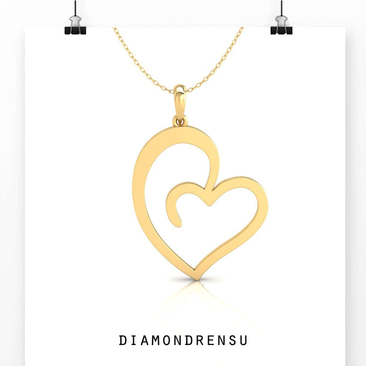 White gold heart pendant with shared prong round diamond.