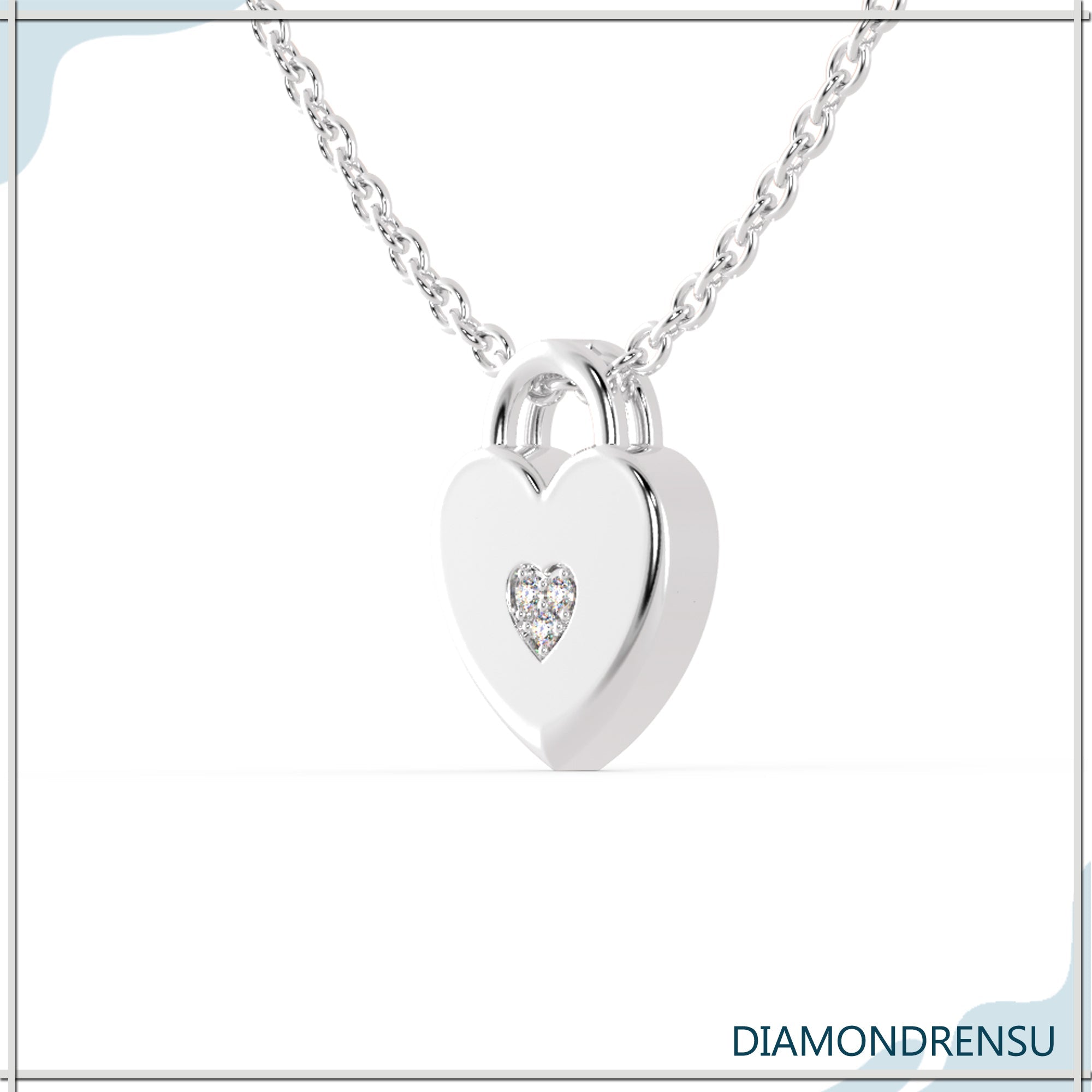 White gold handmade pendant with heart lock and diamonds.