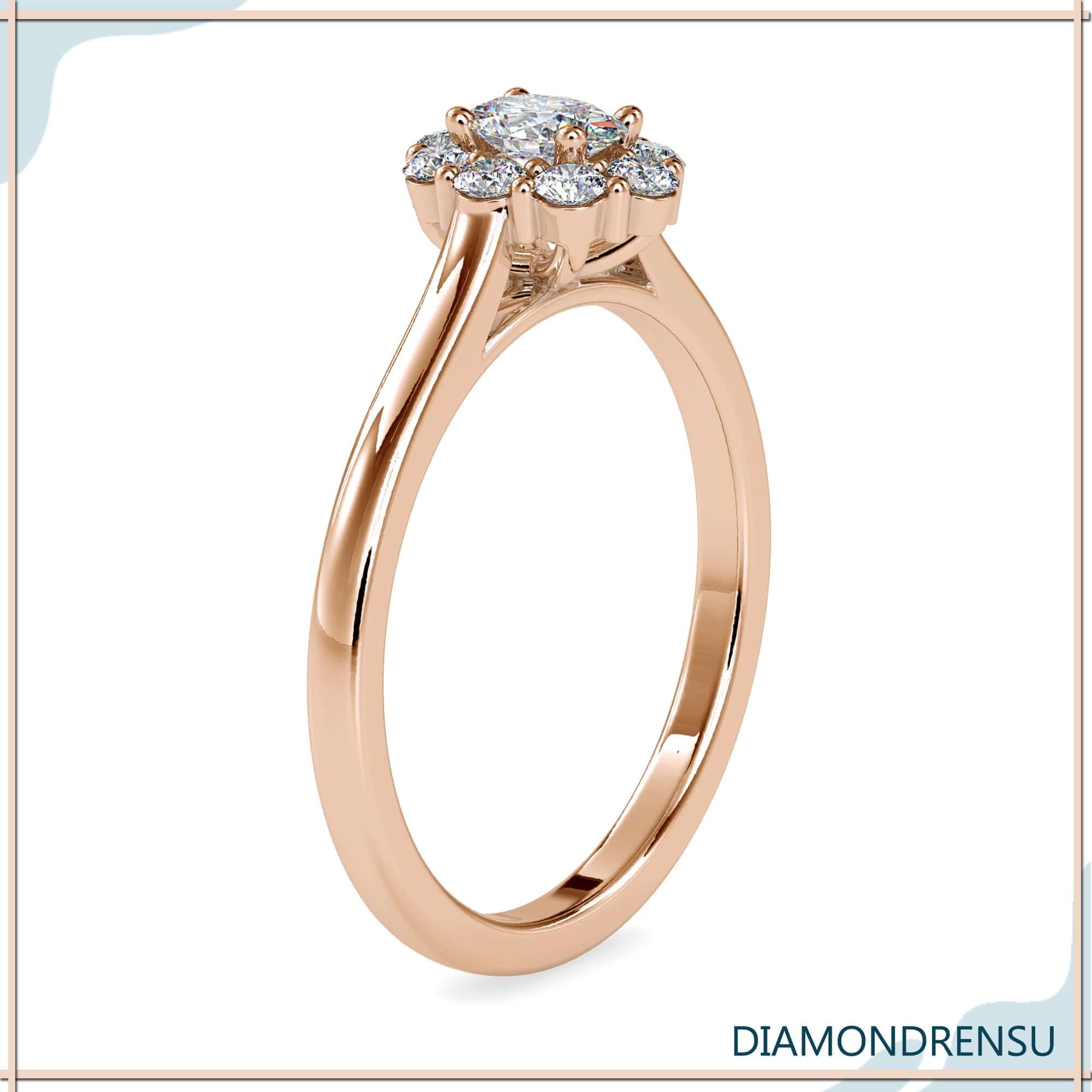 UK engagement ring with oval halo and lab grown diamonds.