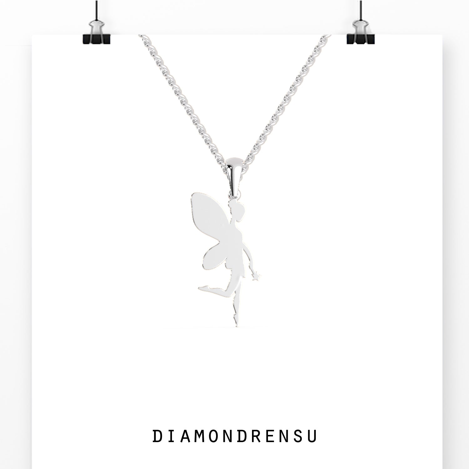 Handmade pendant with angel wings and flowing shape.