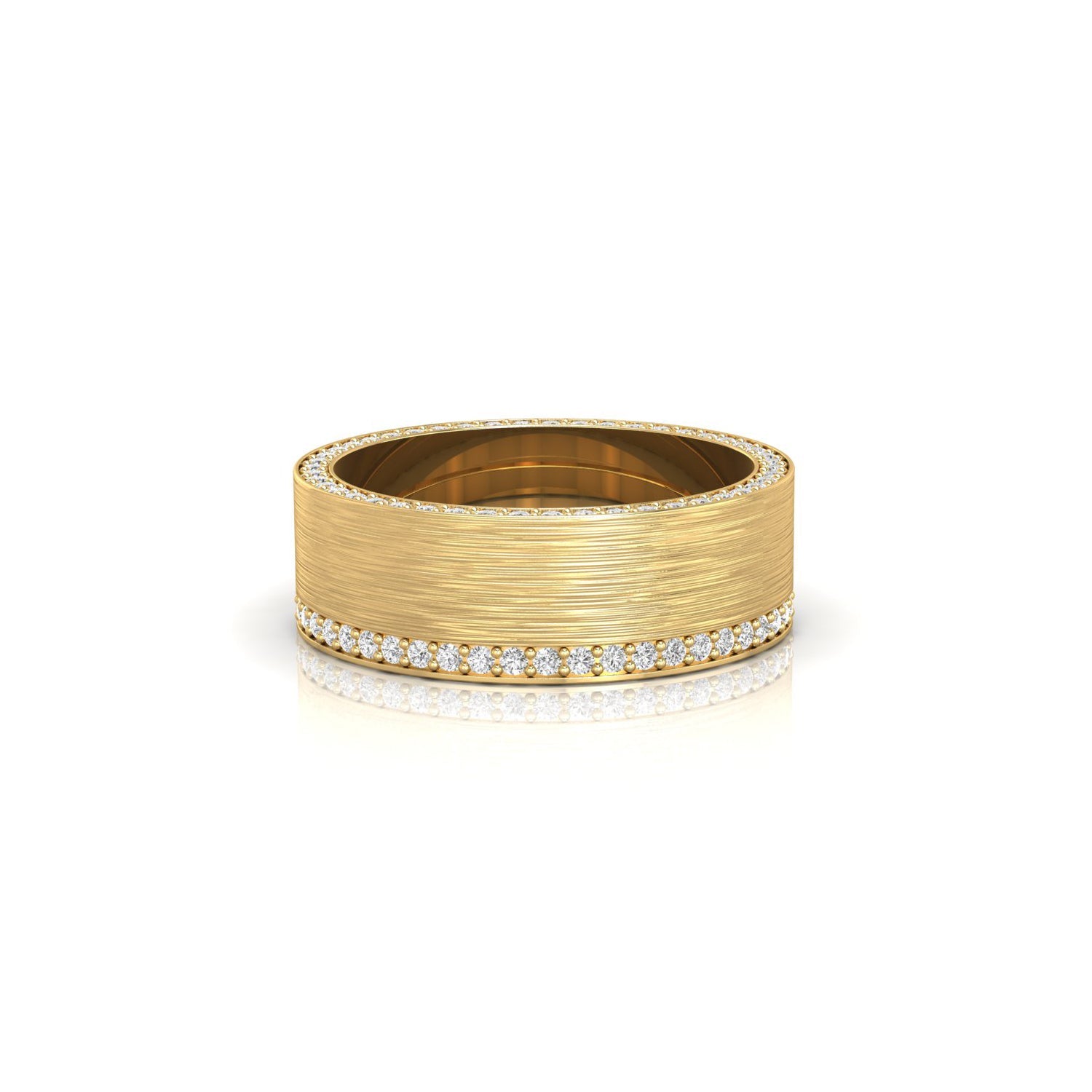 Eternity wedding band in rose gold with pave diamond accents.