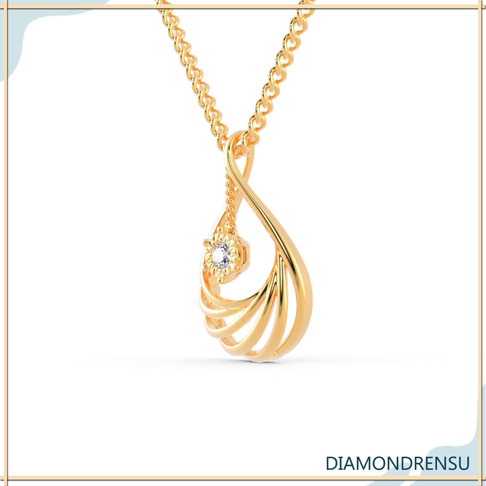 Unique teardrop pendant with round brilliant lab grown diamond.