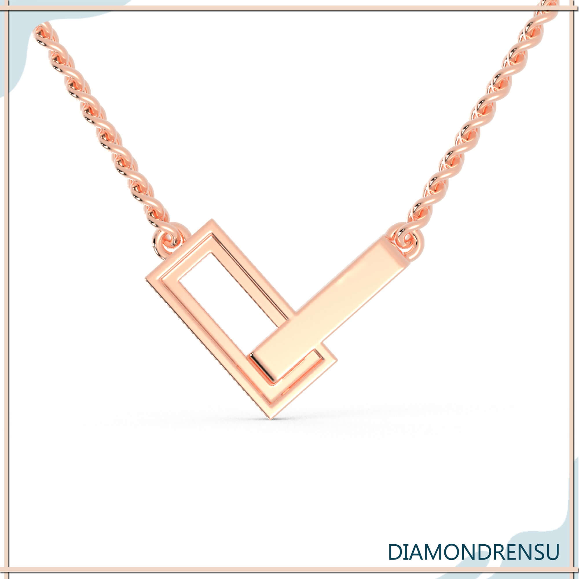 Gold diamond pendant with V frame and lab grown diamond.