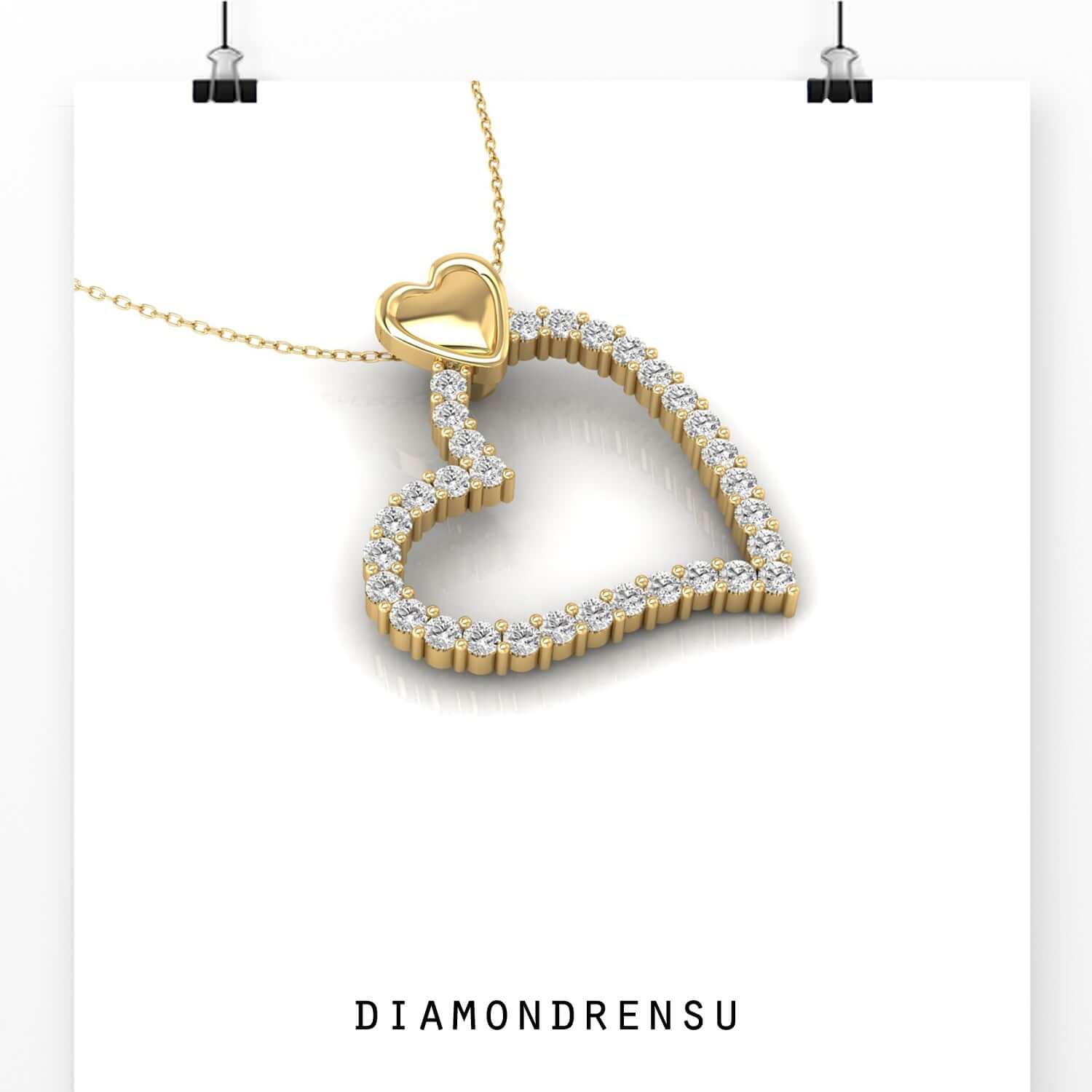 White gold heart shaped pendant with fine handcrafted finish.