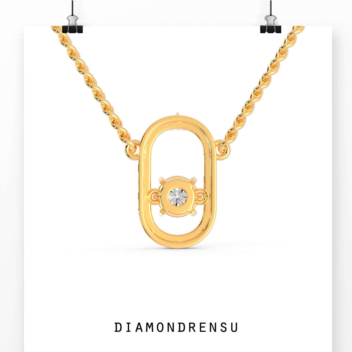 Lab grown 2 stone pendant with round diamonds and oval silhouette.