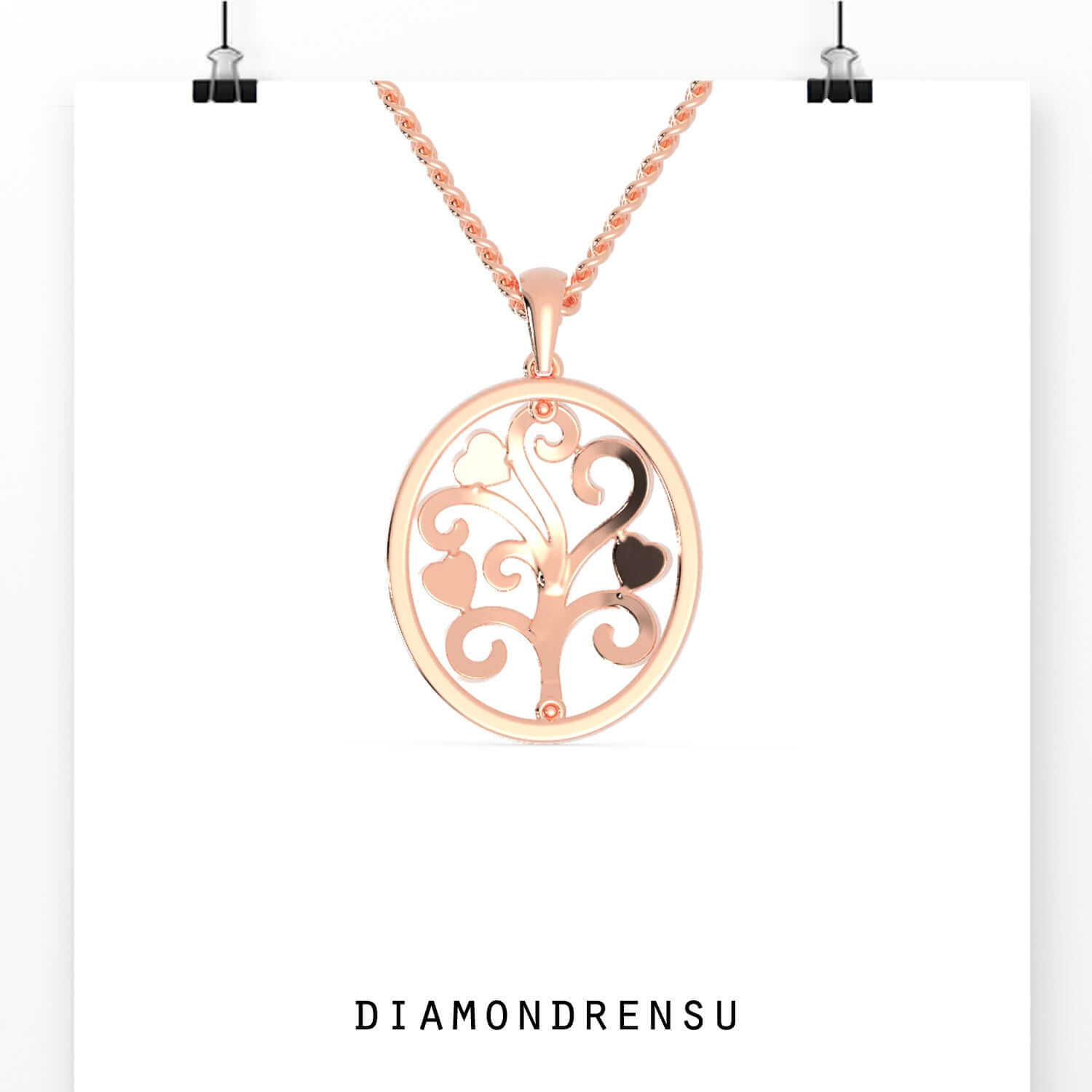 Unique diamond pendant shaped as a tree of life in gold.