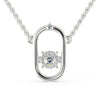 2 stone round cut diamond pendant in oval outline, white gold.