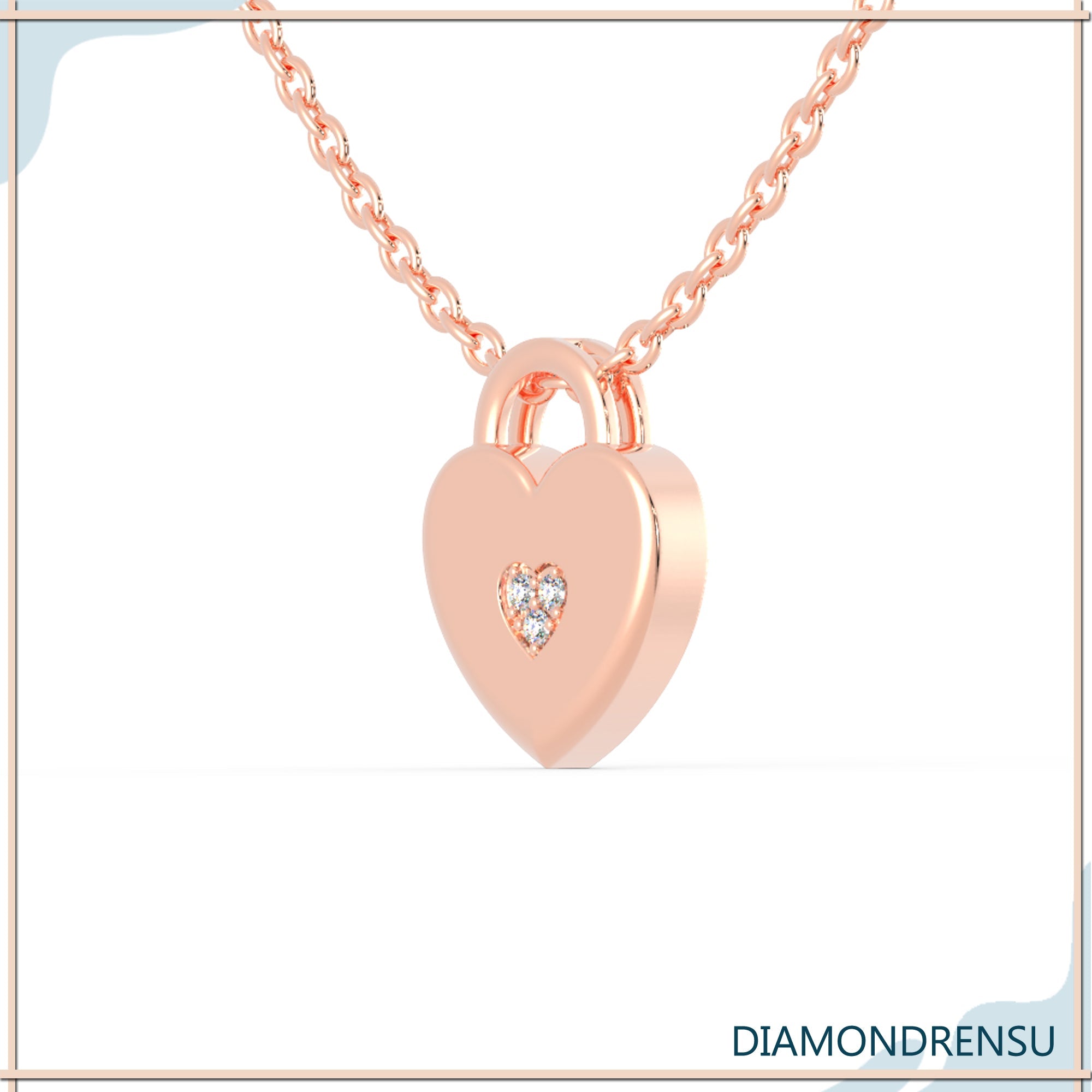Prong set pendant with heart lock design in rose gold.