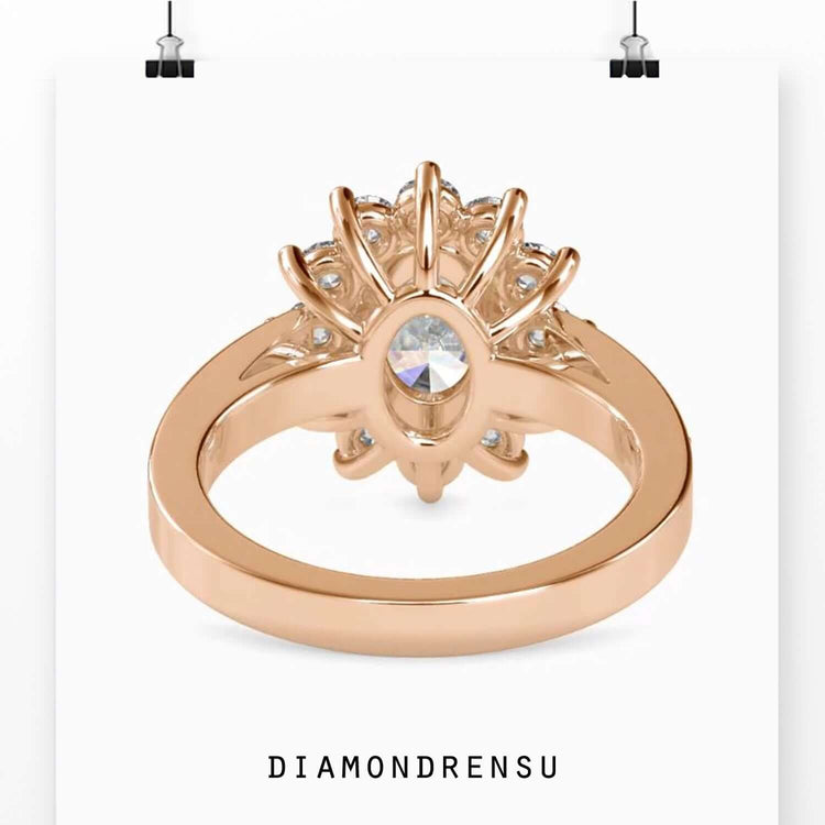 IGI certified oval shaped engagement ring with channel setting ring and elegant side stones.