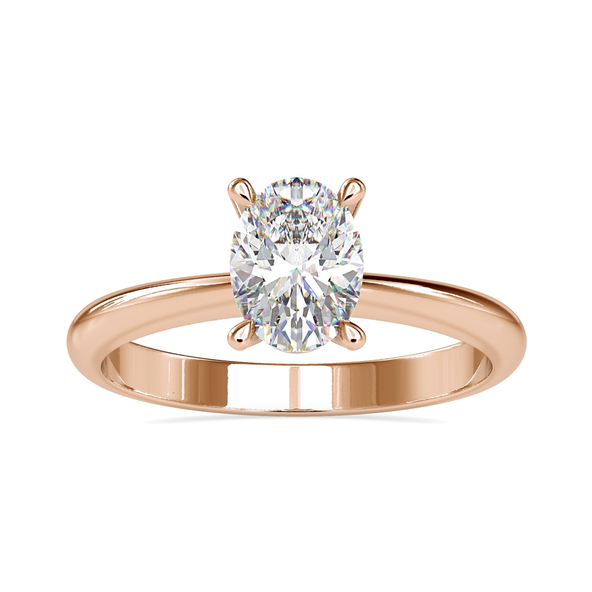 Oval cut lab grown diamond engagement ring.