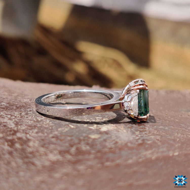 Handmade Asscher cut ring with prong setting in white gold.