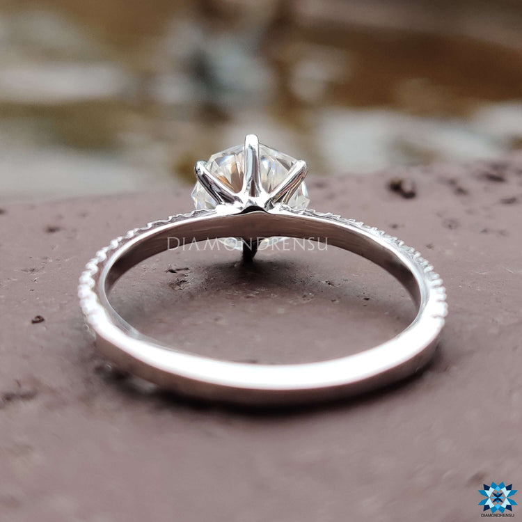 Custom white gold ring featuring octagon moissanite.