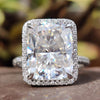 Cushion cut moissanite ring with hybrid design.