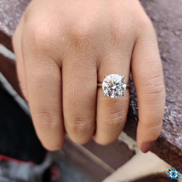 Buy moissanite ring with round cut hidden halo design.