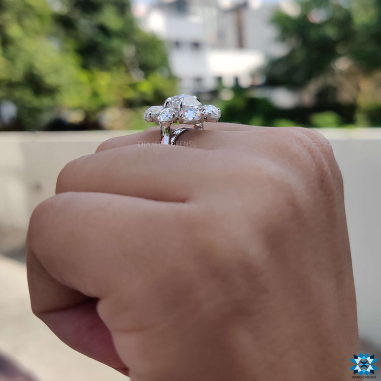Diamondrensu UK rose cut moissanite engagement ring.