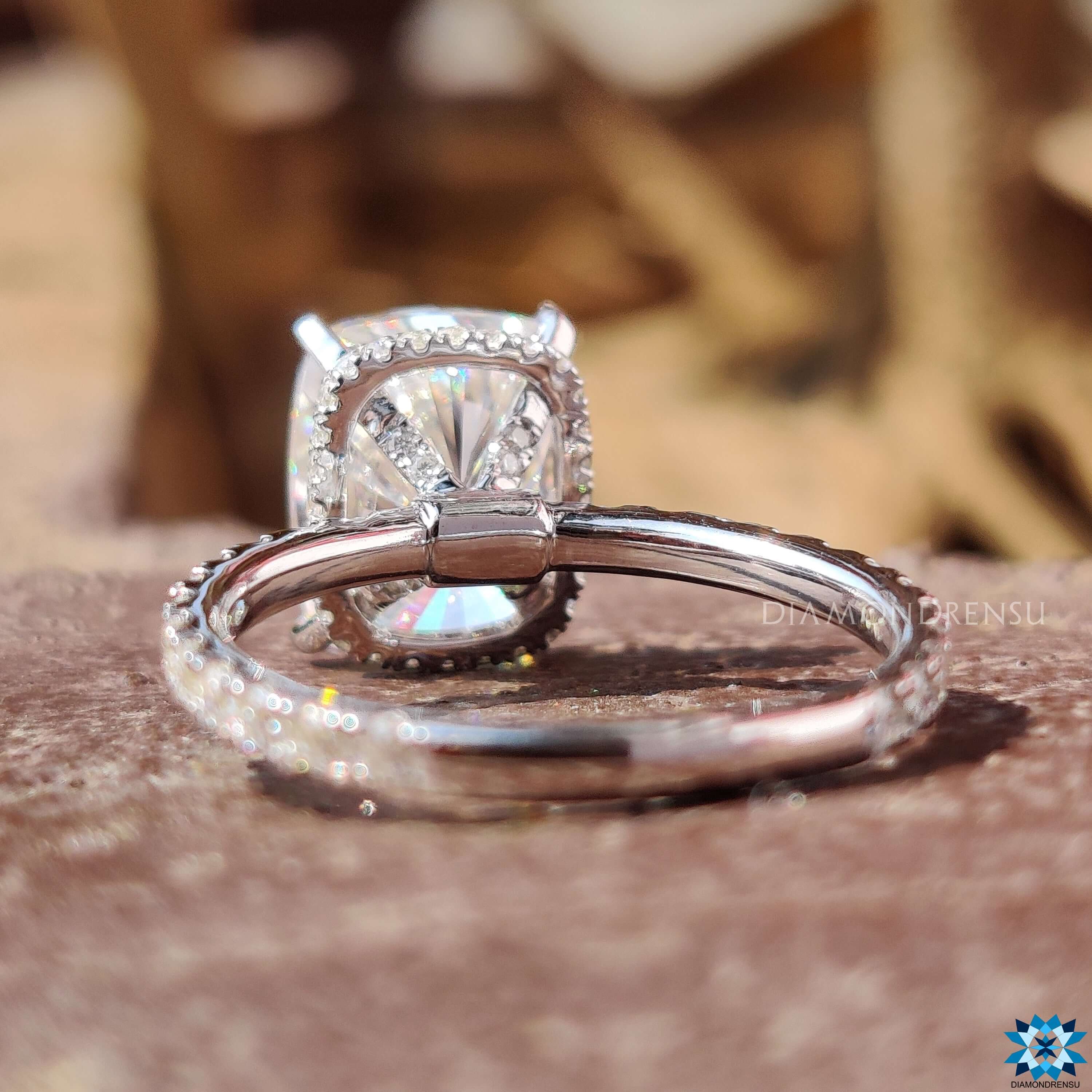 Beautiful Pave Moissanite Ring with delicate side stones for added brilliance.