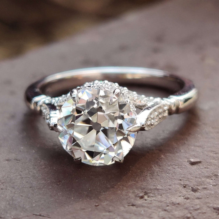 Vintage gold engagement ring with an Old European Cut ring design.