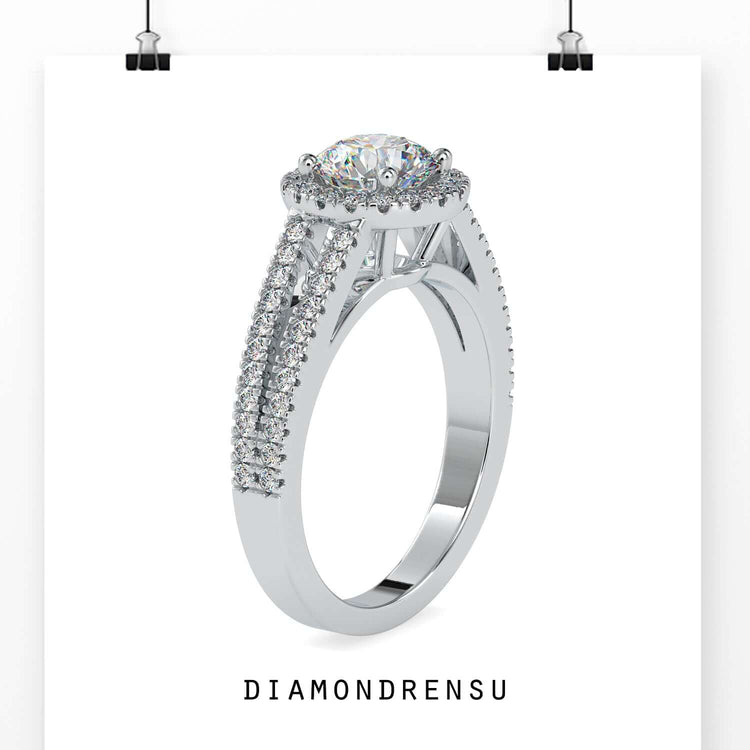 White gold engagement ring with round cut lab grown diamond.