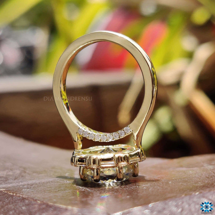 Custom engagement ring with detailed halo design.