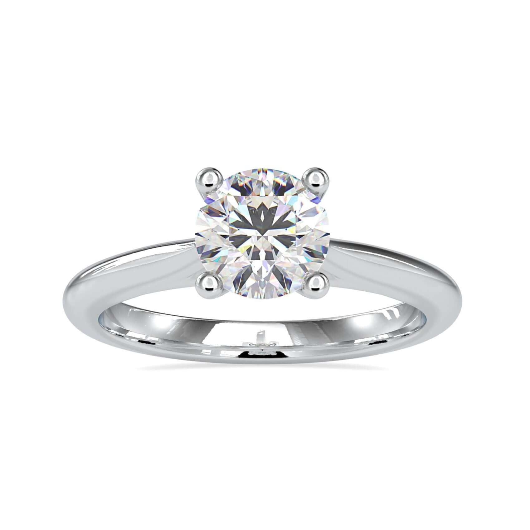 Round diamond solitaire engagement ring in white gold.