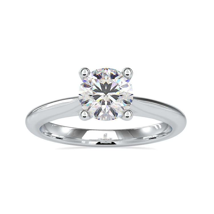 Round diamond solitaire engagement ring in white gold.