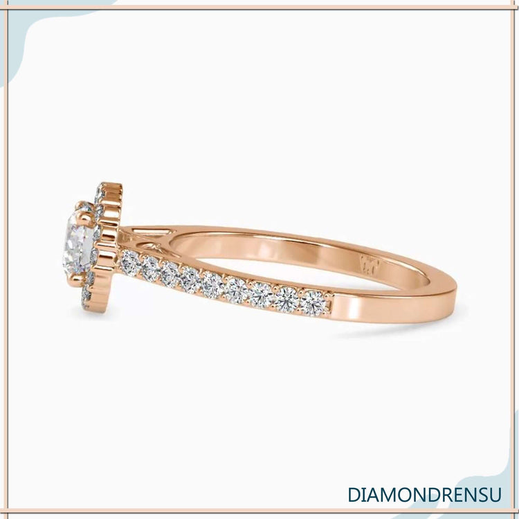 Round cut pave band ring set in luxurious yellow gold finish.